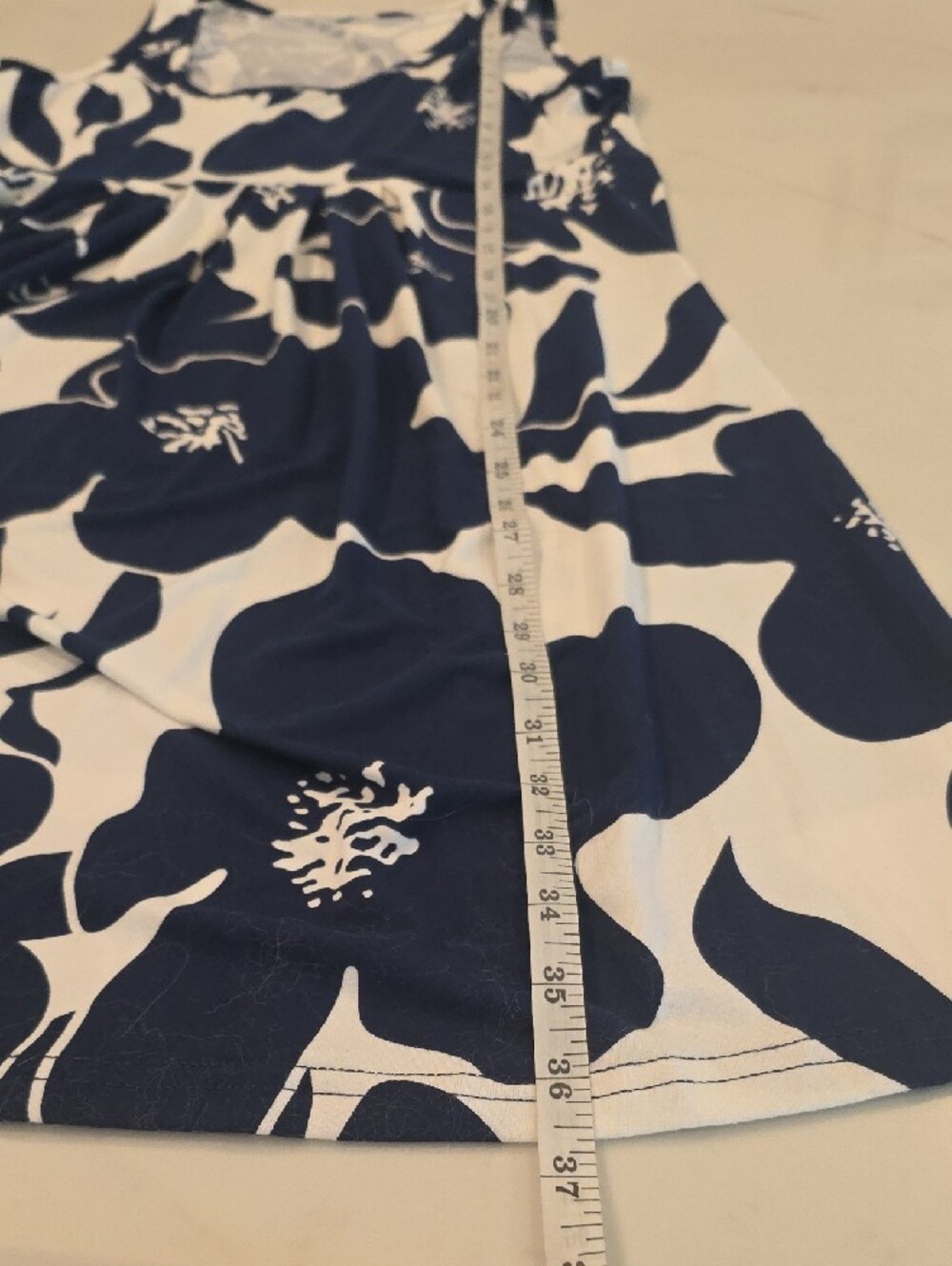 Navy and White Floral A-Line Tank Dress - Picture 3 of 7